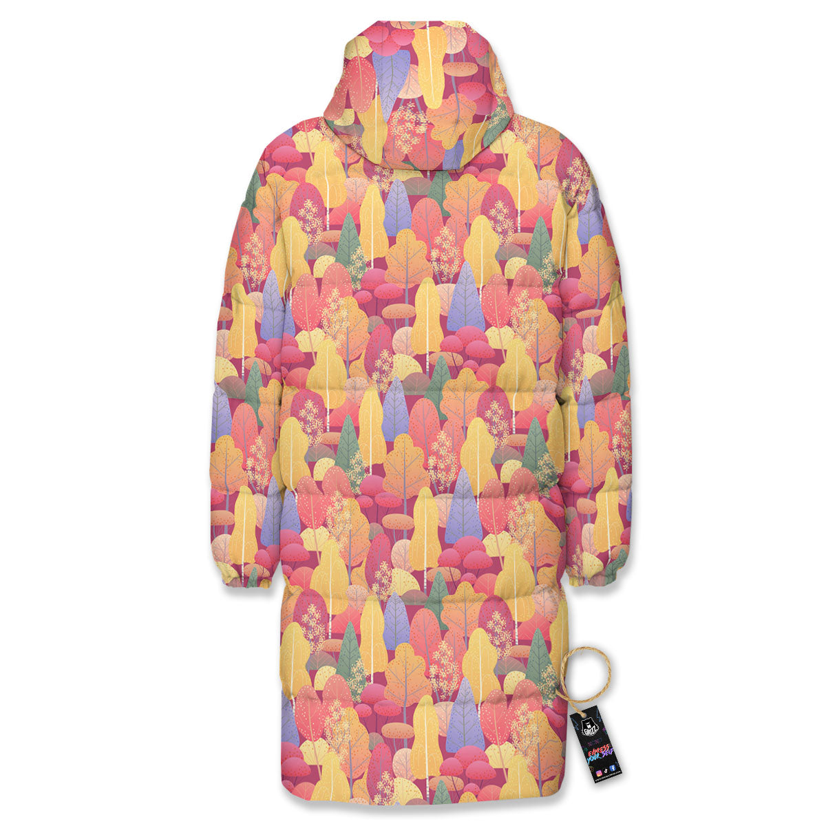 Forest Autumn Print Long Down Jacket-grizzshop