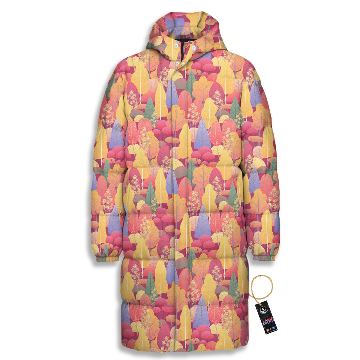 Forest Autumn Print Long Down Jacket-grizzshop