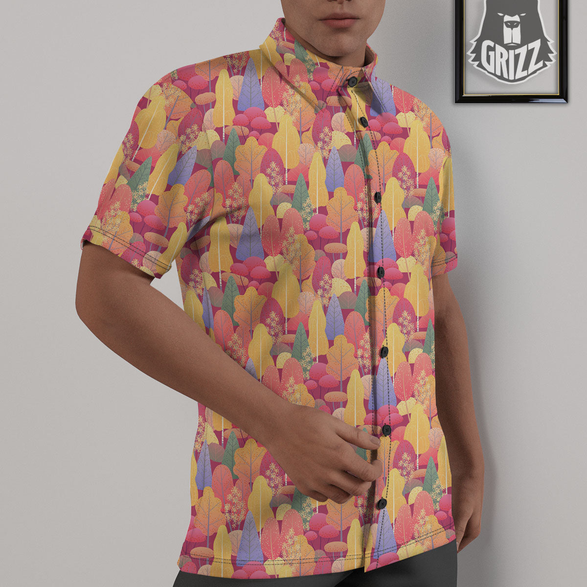 Forest Autumn Print Untucked Shirts-grizzshop