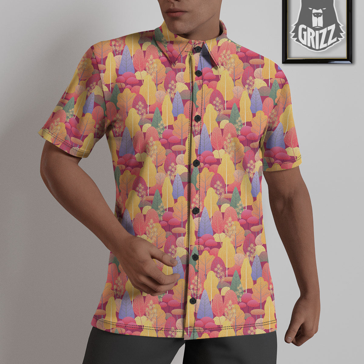 Forest Autumn Print Untucked Shirts-grizzshop