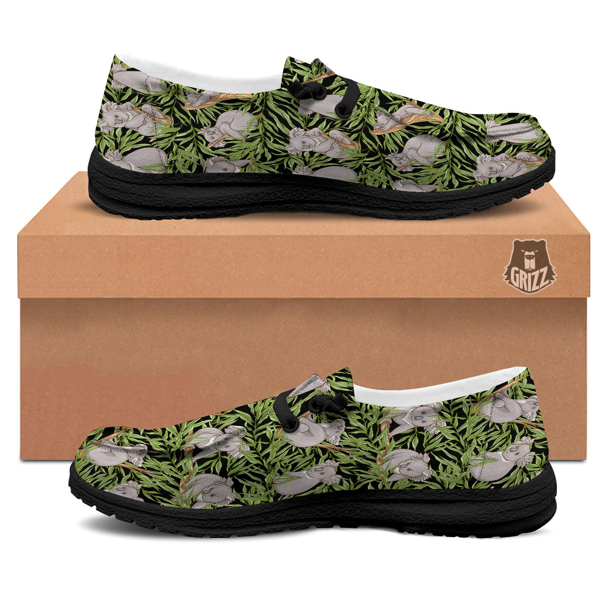 Forest Koala Print Pattern Black Loafers-grizzshop