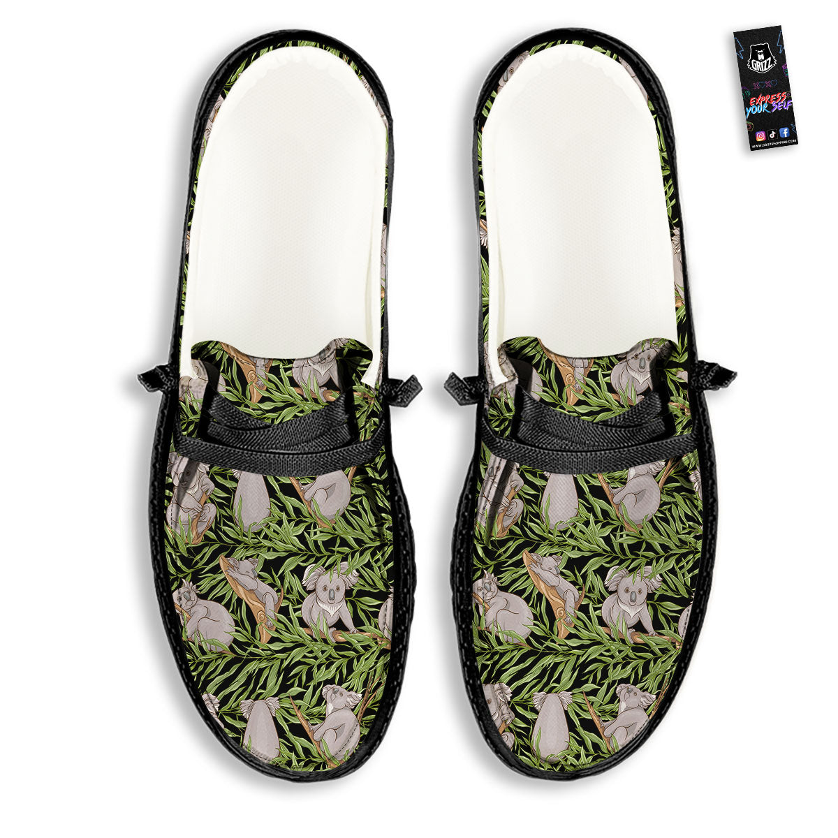 Forest Koala Print Pattern Black Loafers-grizzshop