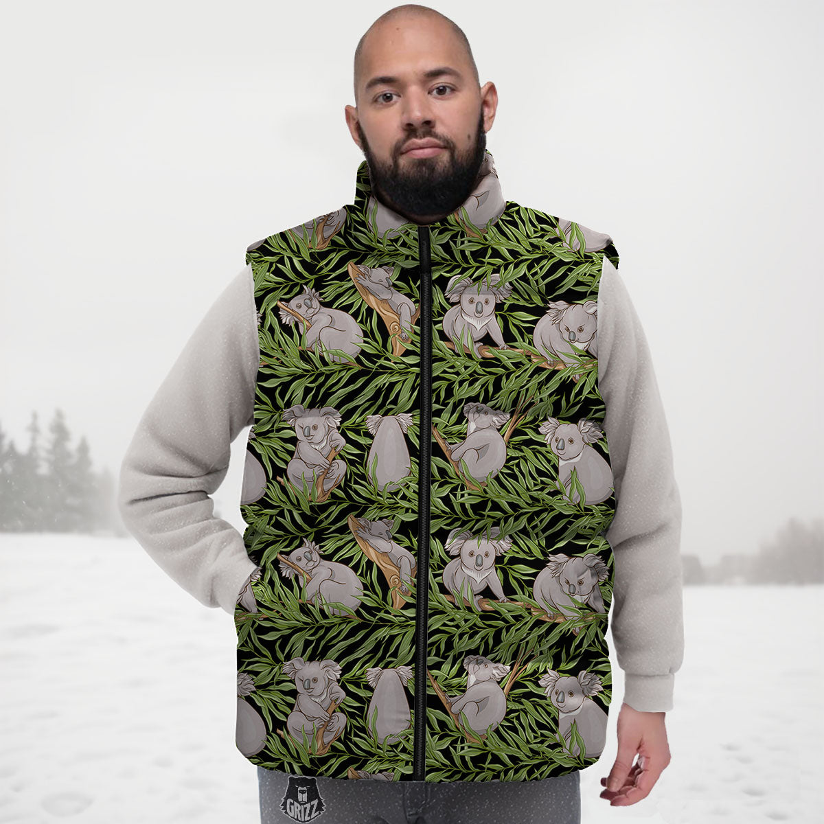 Forest Koala Print Pattern Down Vest-grizzshop
