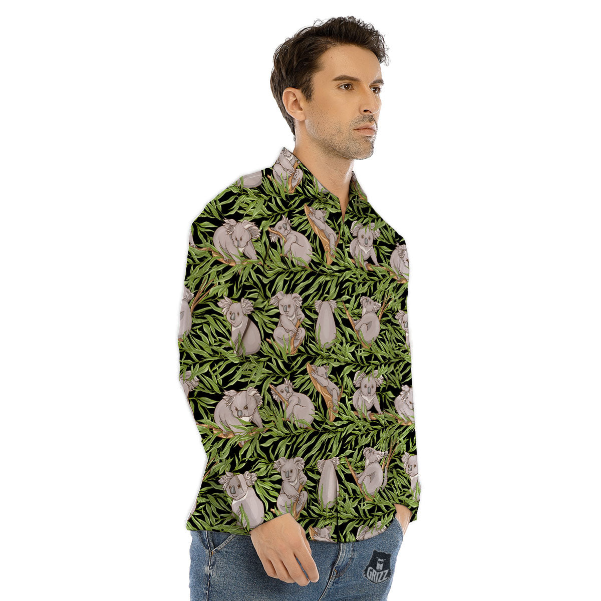 Forest Koala Print Pattern Men's Dress Shirts-grizzshop