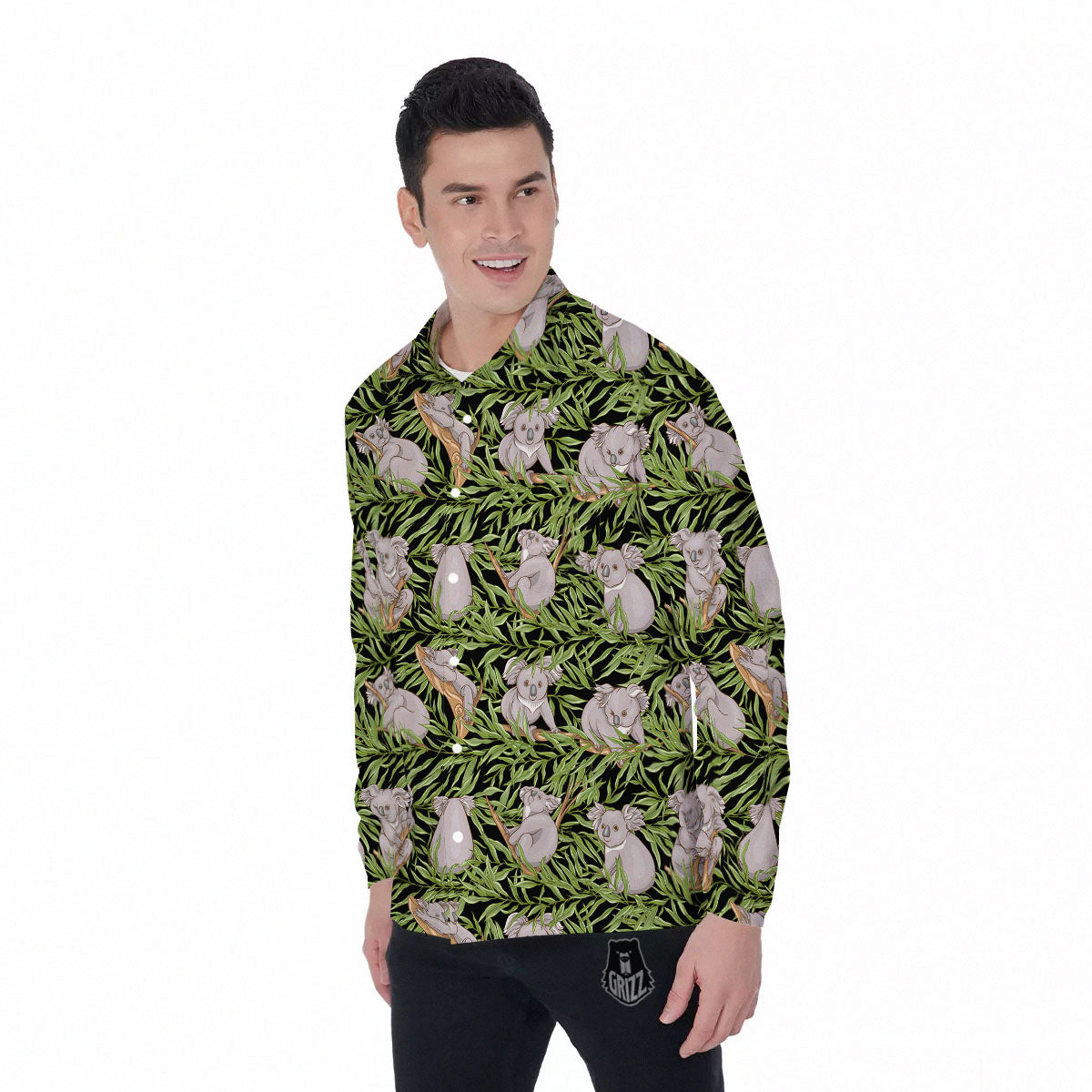 Forest Koala Print Pattern Men's Long Sleeve Shirts-grizzshop