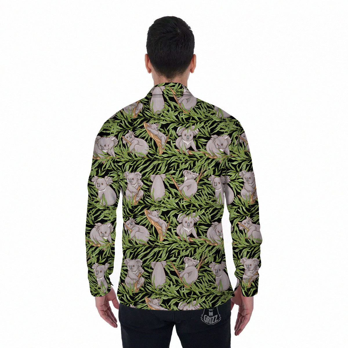 Forest Koala Print Pattern Men's Long Sleeve Shirts-grizzshop