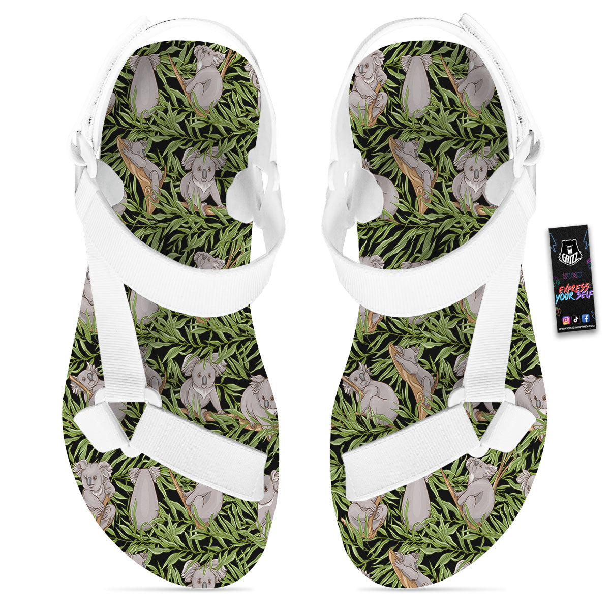 Forest Koala Print Pattern White Open Toe Sandals-grizzshop