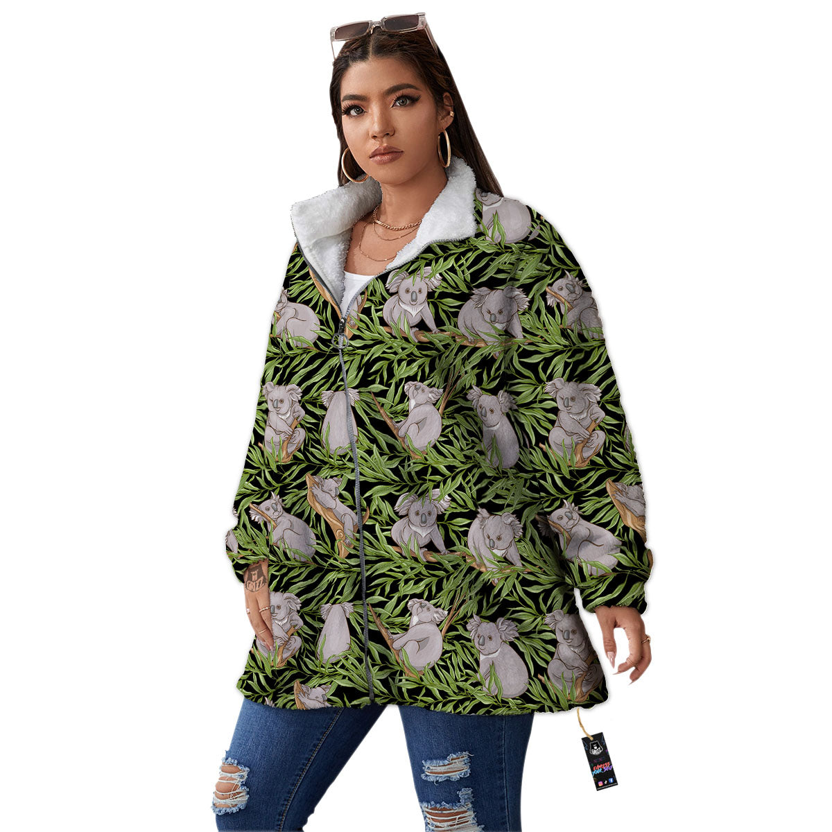 Forest Koala Print Pattern Women's Sherpa Jacket-grizzshop