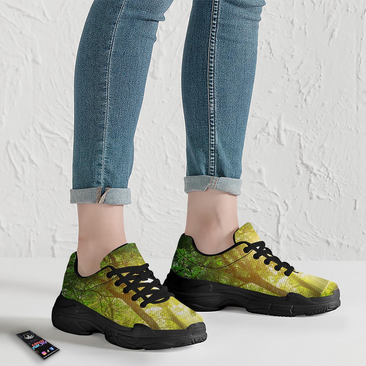 Forest Sunrise Print Black Chunky Shoes-grizzshop