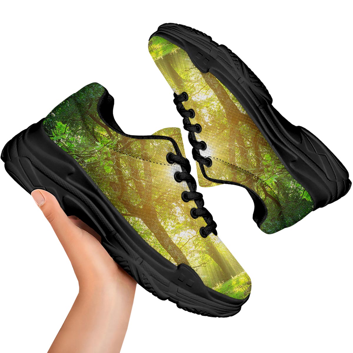Forest Sunrise Print Black Chunky Shoes-grizzshop