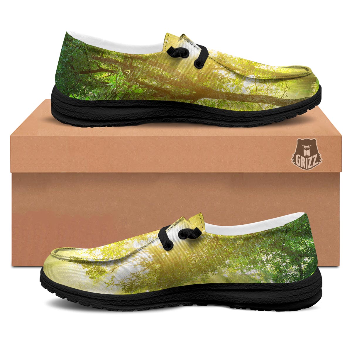 Forest Sunrise Print Black Loafers-grizzshop