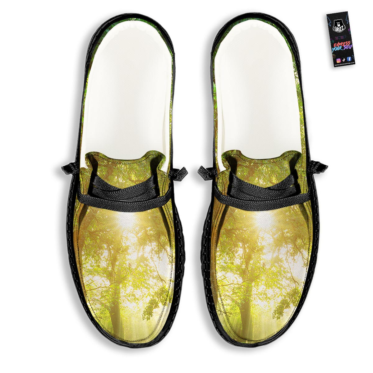 Forest Sunrise Print Black Loafers-grizzshop