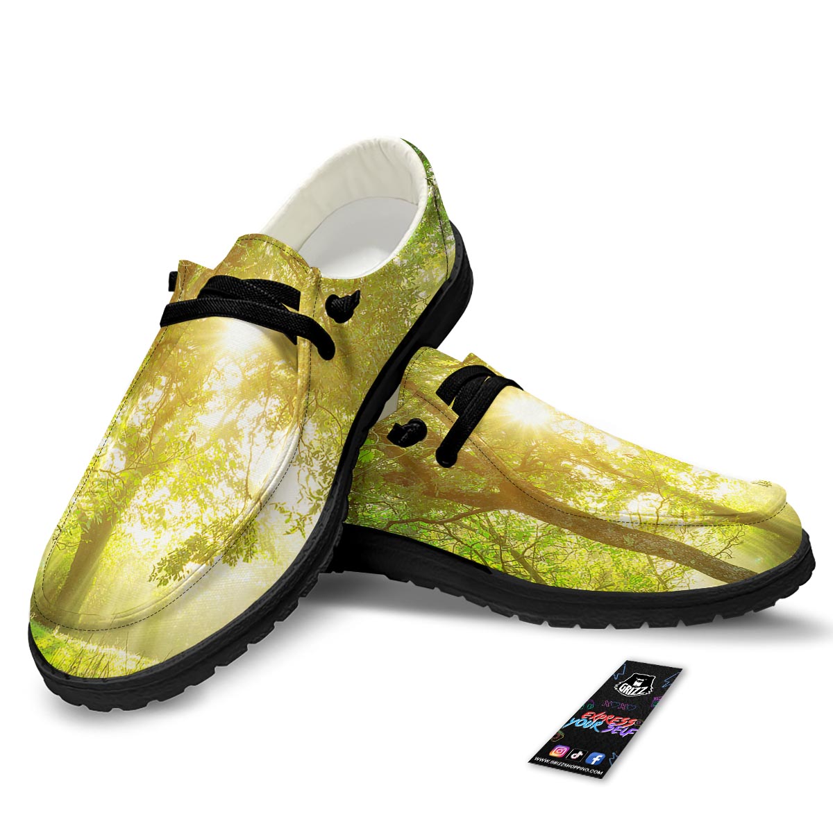 Forest Sunrise Print Black Loafers-grizzshop