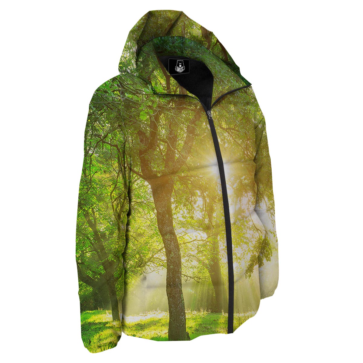 Forest Sunrise Print Down Jacket-grizzshop