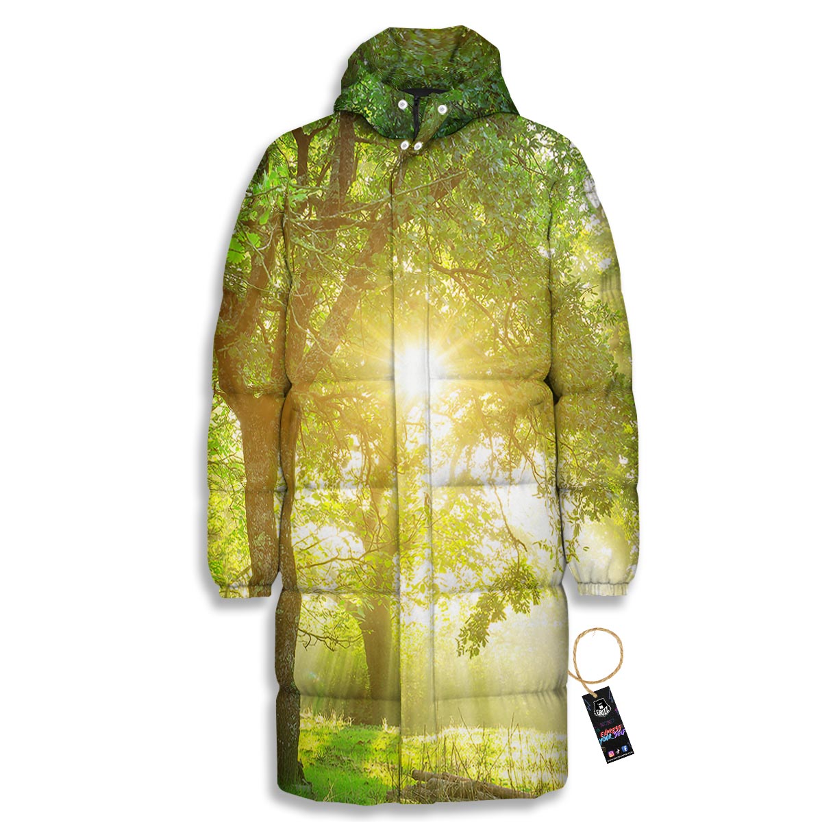 Forest Sunrise Print Long Down Jacket-grizzshop