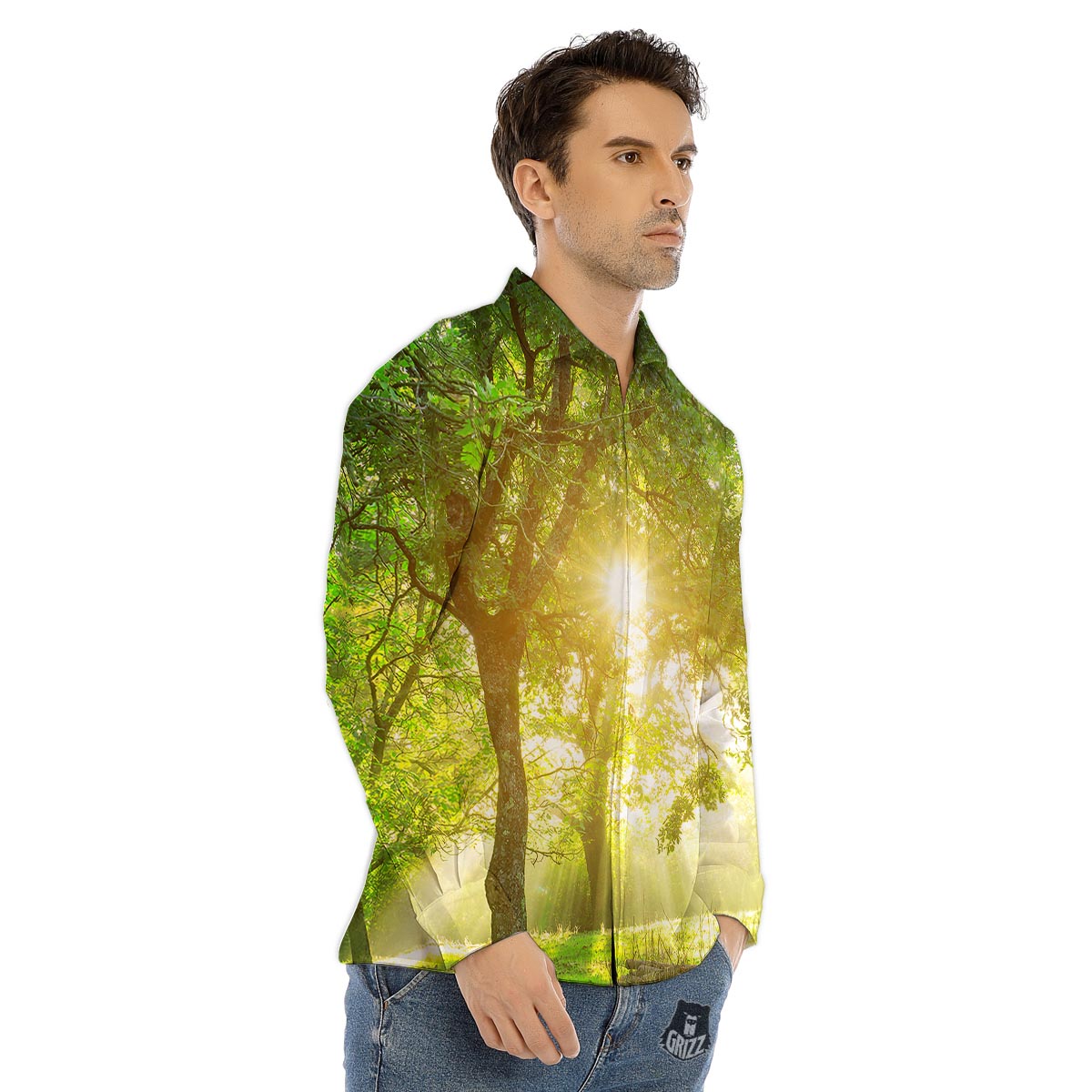 Forest Sunrise Print Men's Dress Shirts-grizzshop