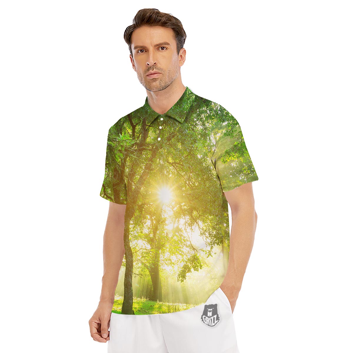 Forest Sunrise Print Men's Golf Shirts-grizzshop