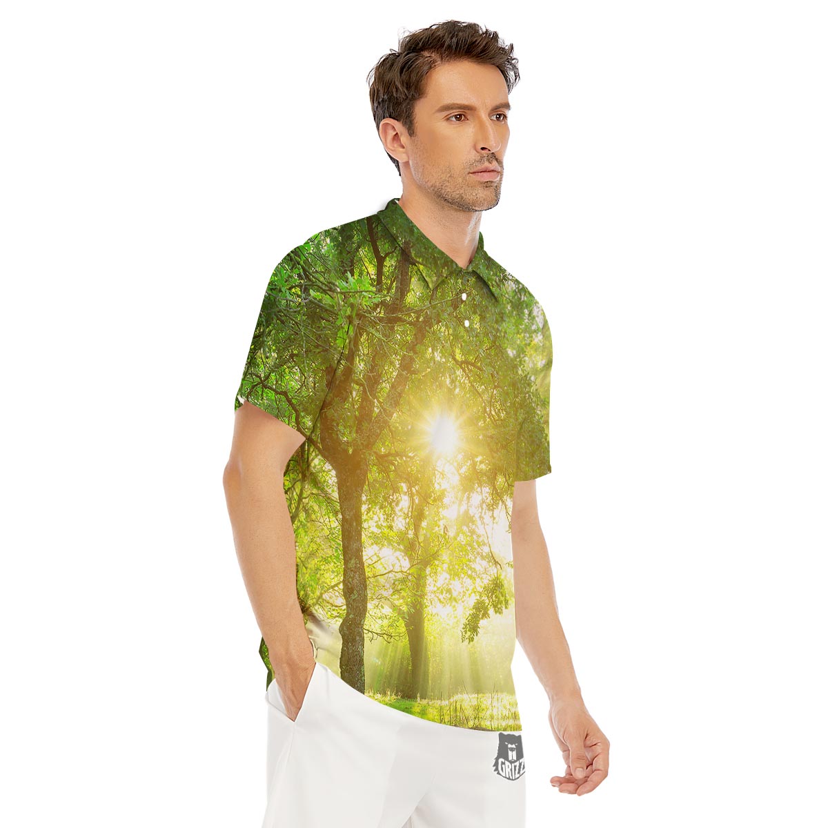 Forest Sunrise Print Men's Golf Shirts-grizzshop