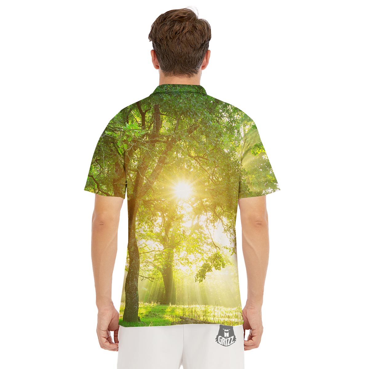 Forest Sunrise Print Men's Golf Shirts-grizzshop