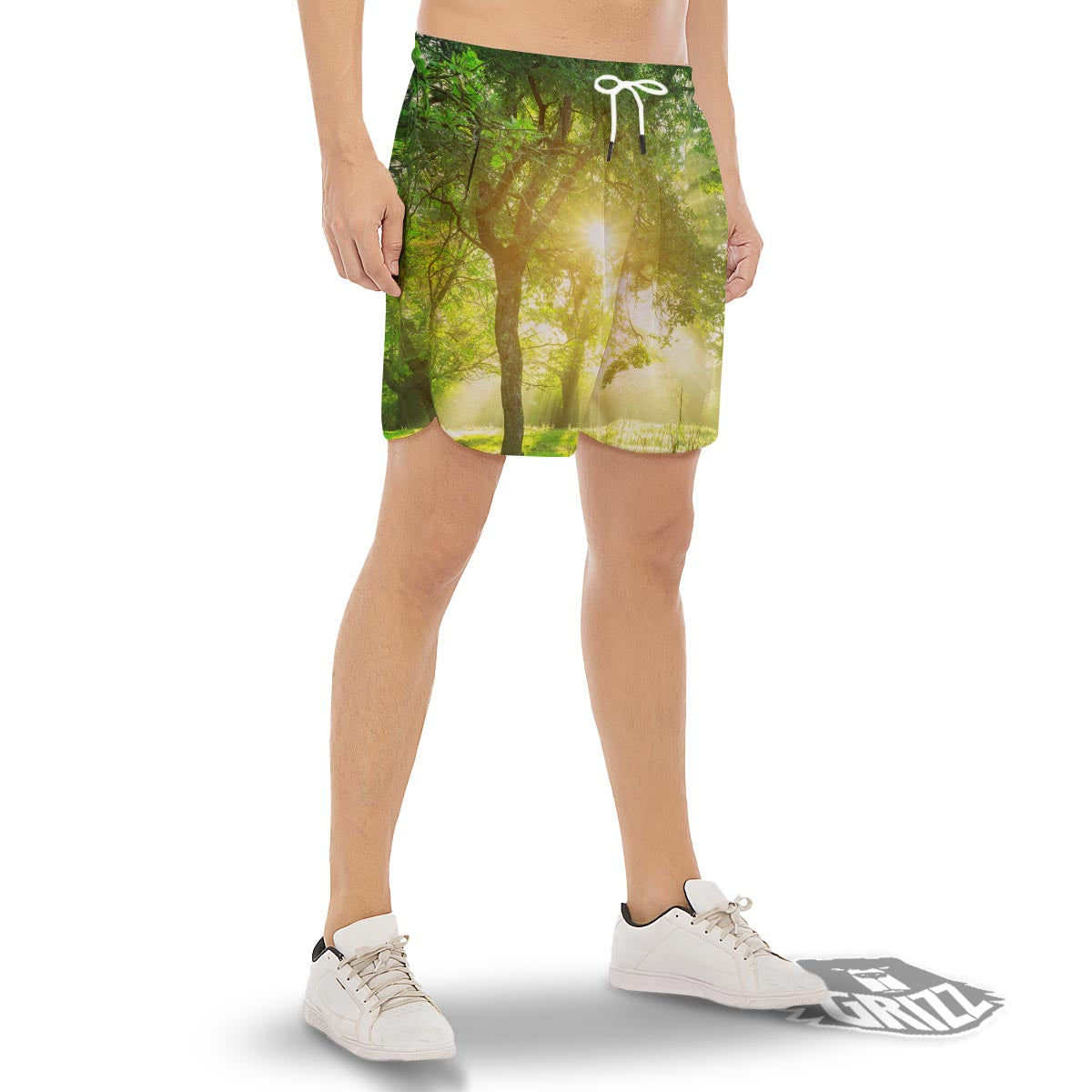 Forest Sunrise Print Men's Gym Shorts-grizzshop