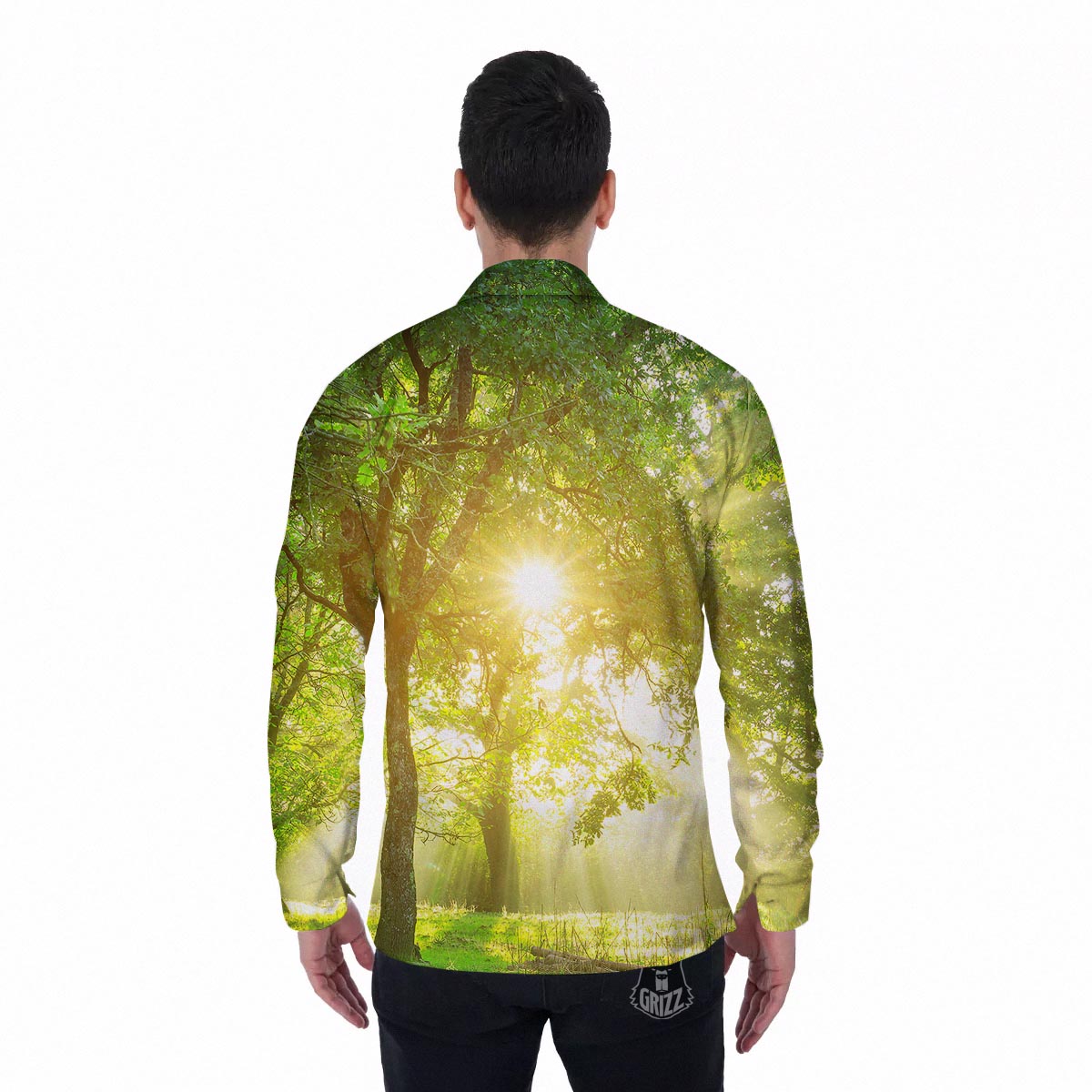 Forest Sunrise Print Men's Long Sleeve Shirts-grizzshop