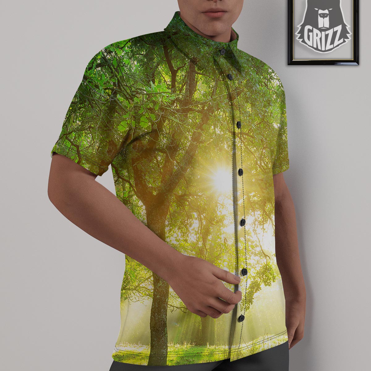 Forest Sunrise Print Untucked Shirts-grizzshop