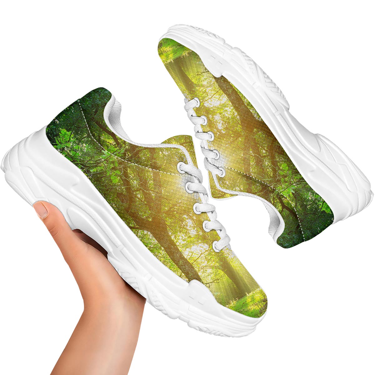 Forest Sunrise Print White Chunky Shoes-grizzshop