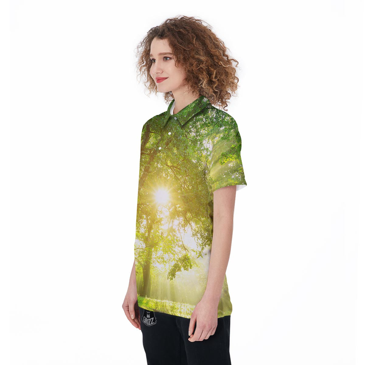 Forest Sunrise Print Women's Golf Shirts-grizzshop