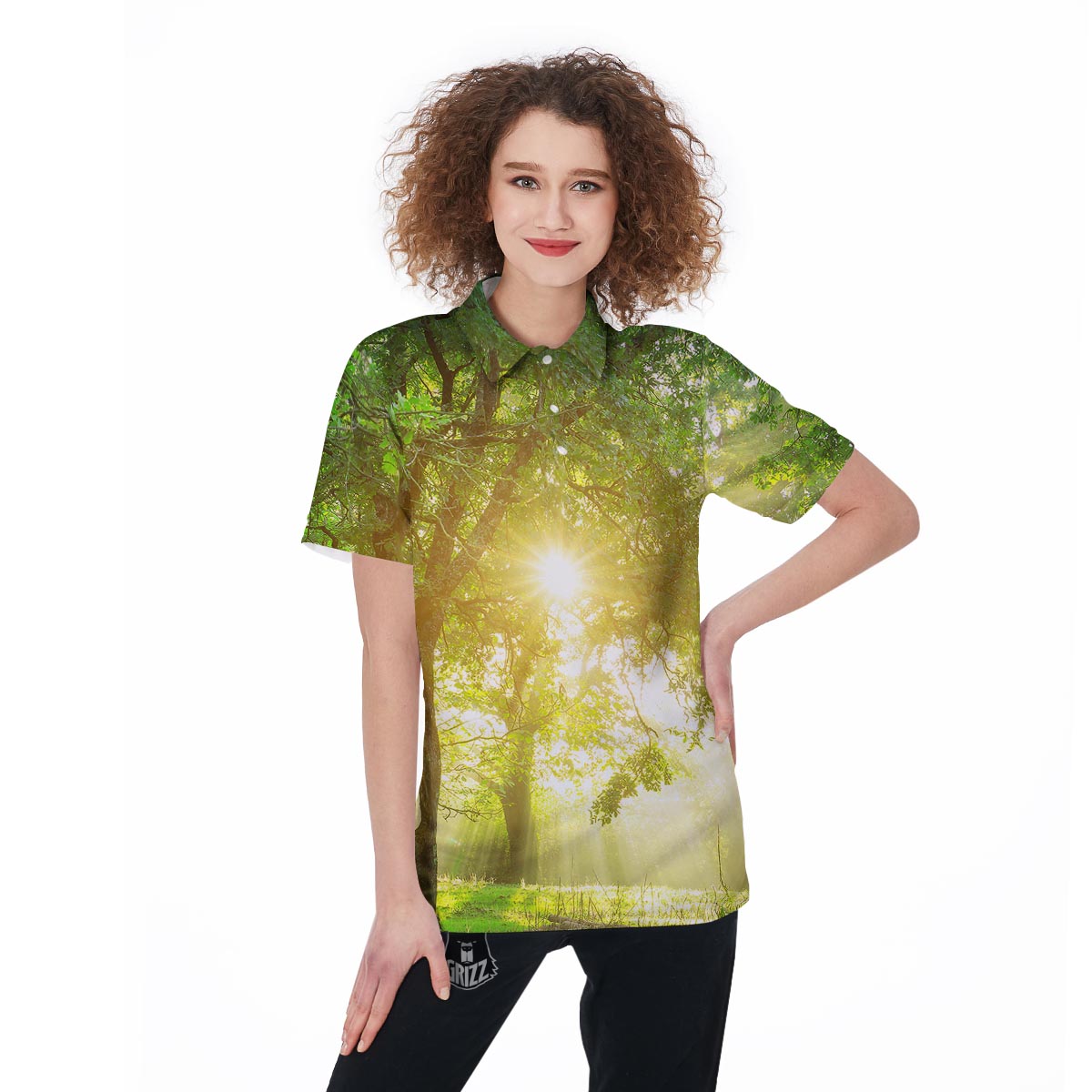 Forest Sunrise Print Women's Golf Shirts-grizzshop