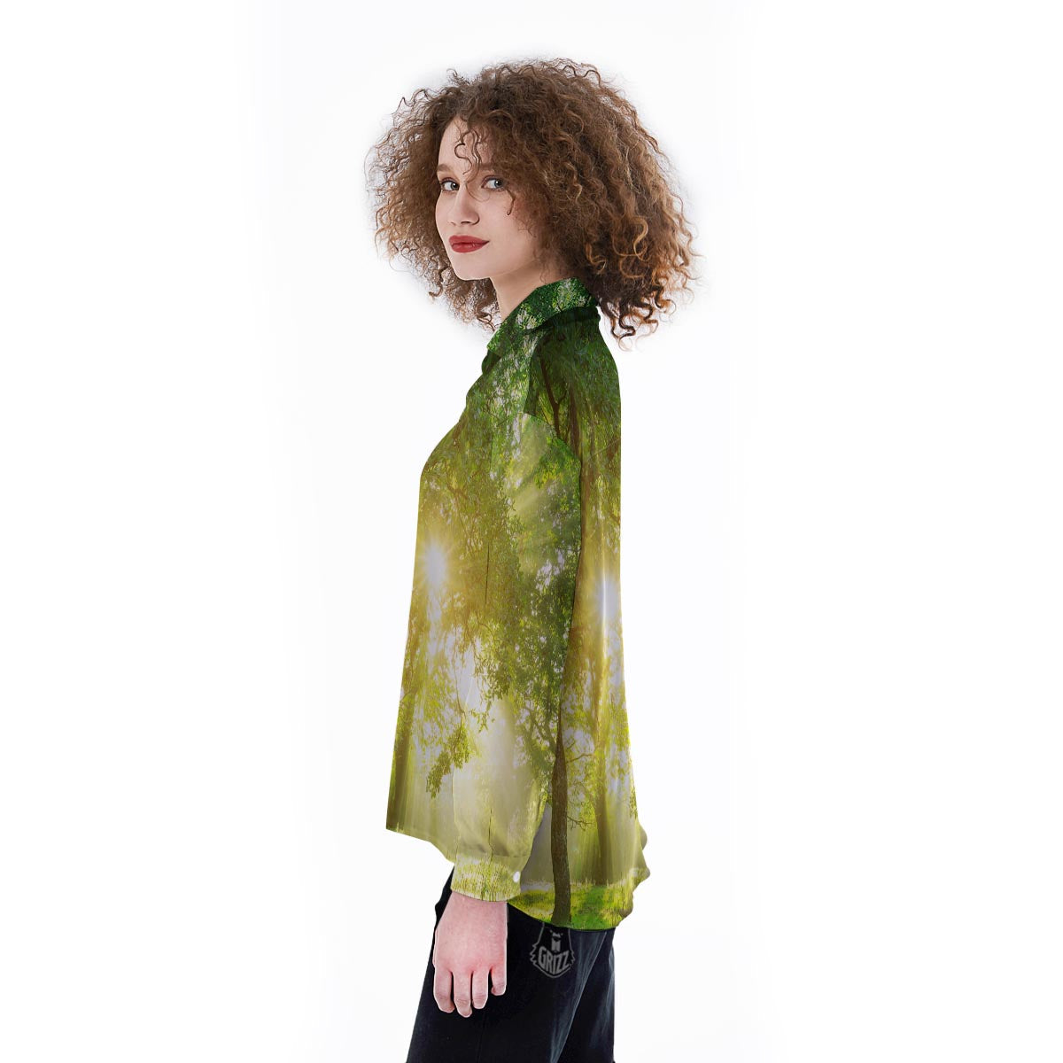 Forest Sunrise Print Women's Long Sleeve Shirts-grizzshop