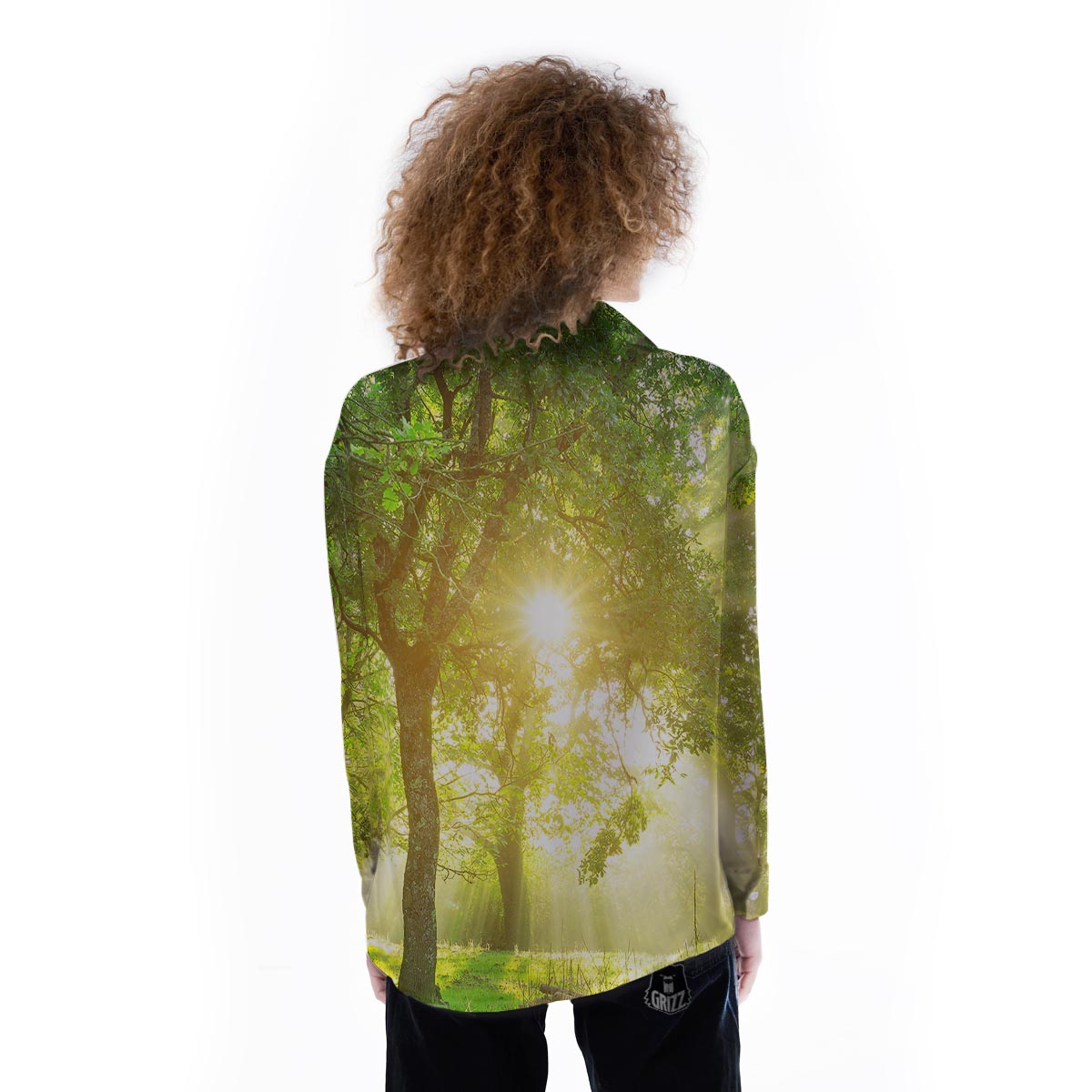Forest Sunrise Print Women's Long Sleeve Shirts-grizzshop