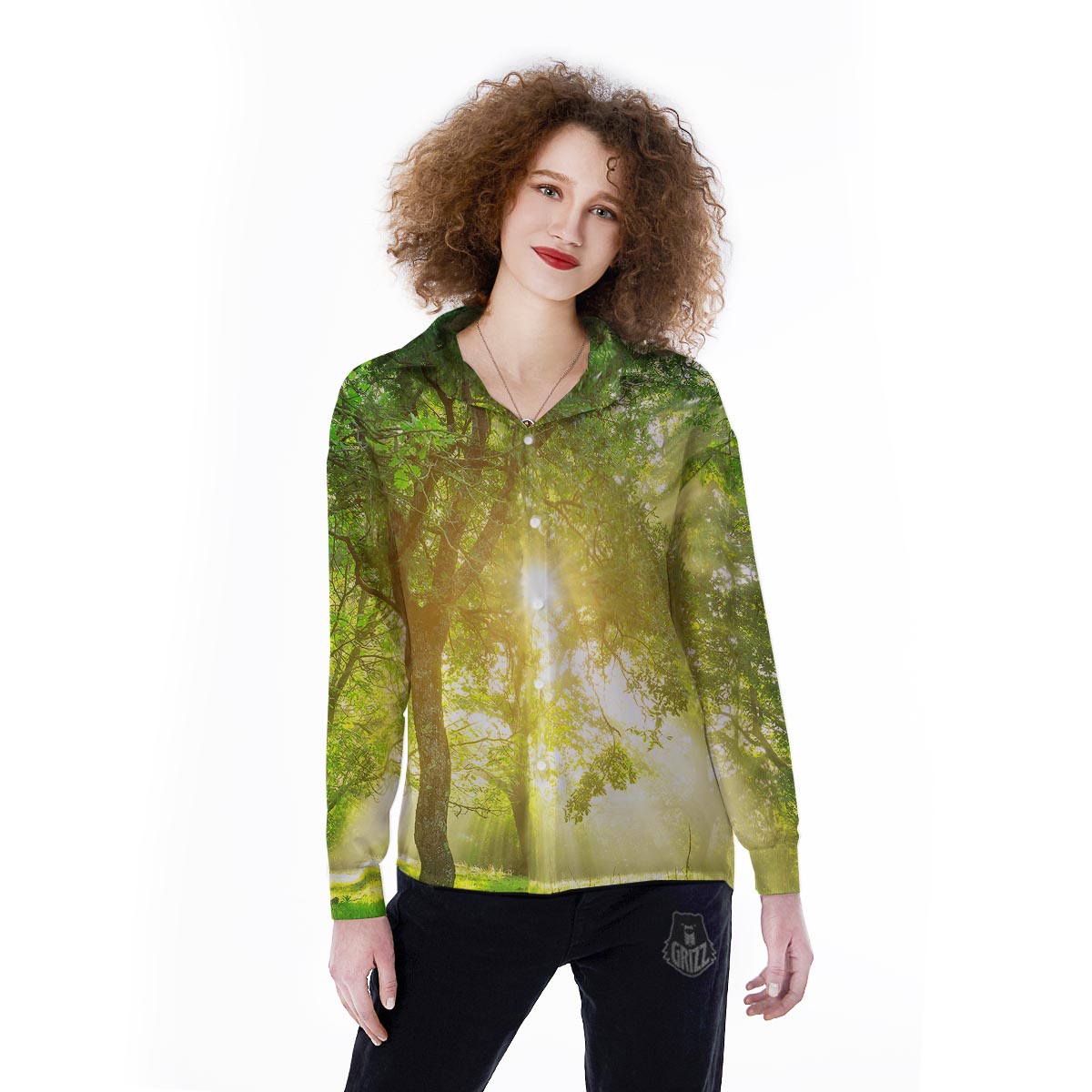 Forest Sunrise Print Women's Long Sleeve Shirts-grizzshop