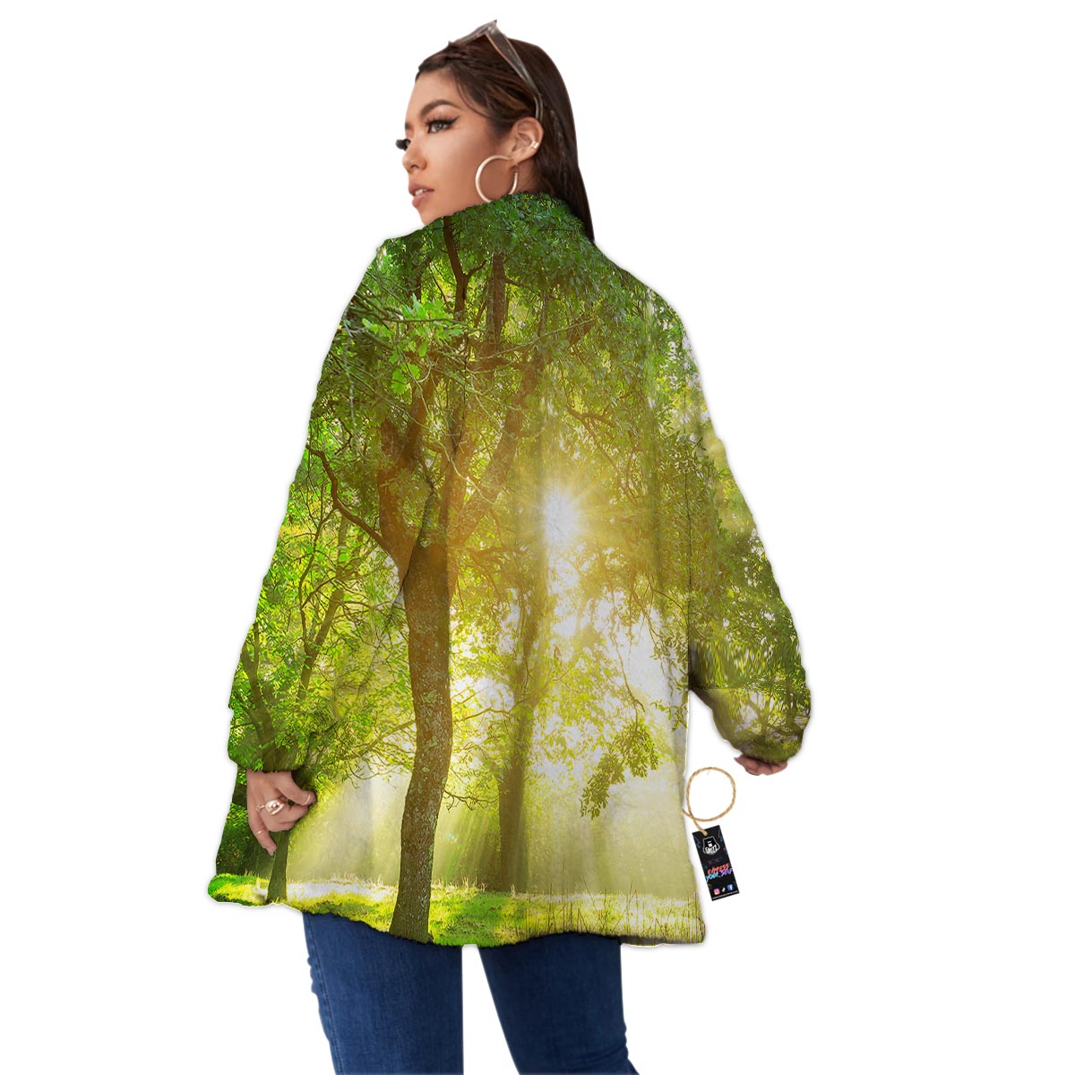 Forest Sunrise Print Women's Sherpa Jacket-grizzshop