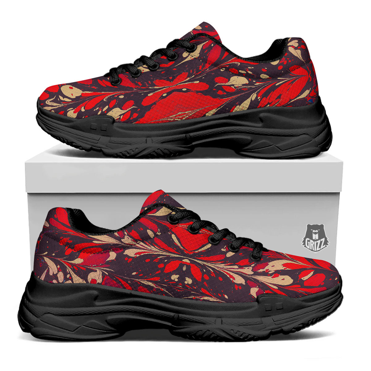Formed Psychedelic Print Pattern Black Chunky Shoes-grizzshop
