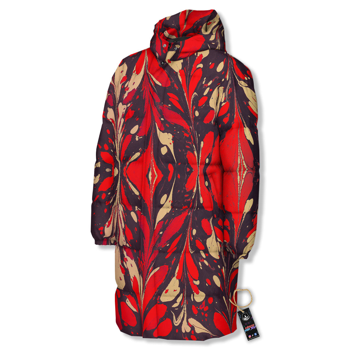 Formed Psychedelic Print Pattern Long Down Jacket-grizzshop
