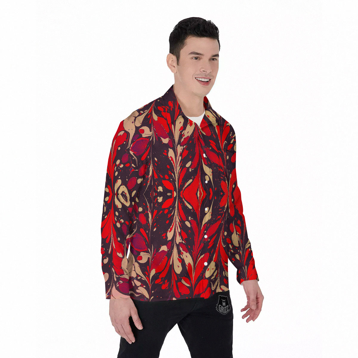Formed Psychedelic Print Pattern Men's Long Sleeve Shirts-grizzshop