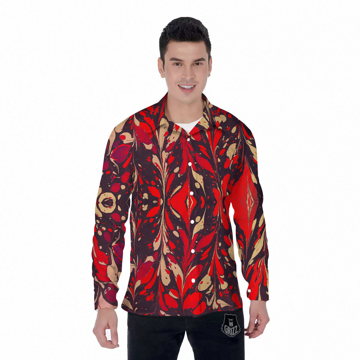 Formed Psychedelic Print Pattern Men's Long Sleeve Shirts-grizzshop
