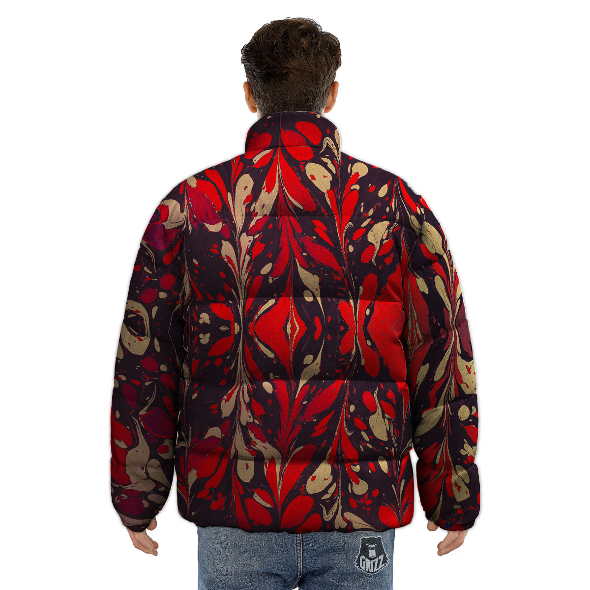 Formed Psychedelic Print Pattern Puffer Jacket-grizzshop