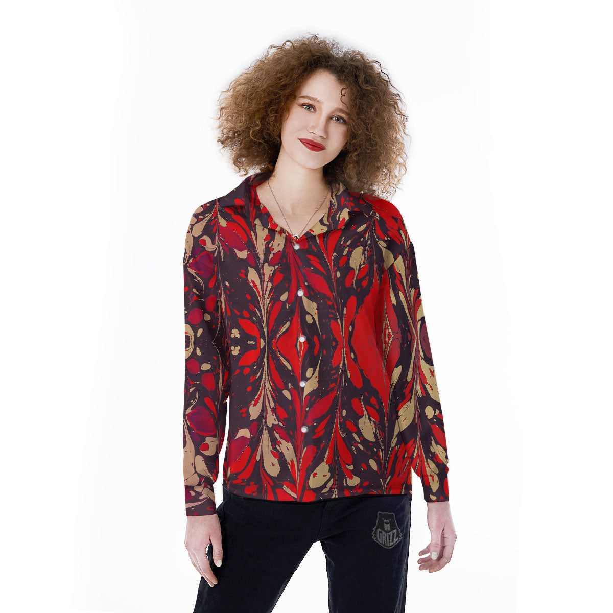 Formed Psychedelic Print Pattern Women's Long Sleeve Shirts-grizzshop