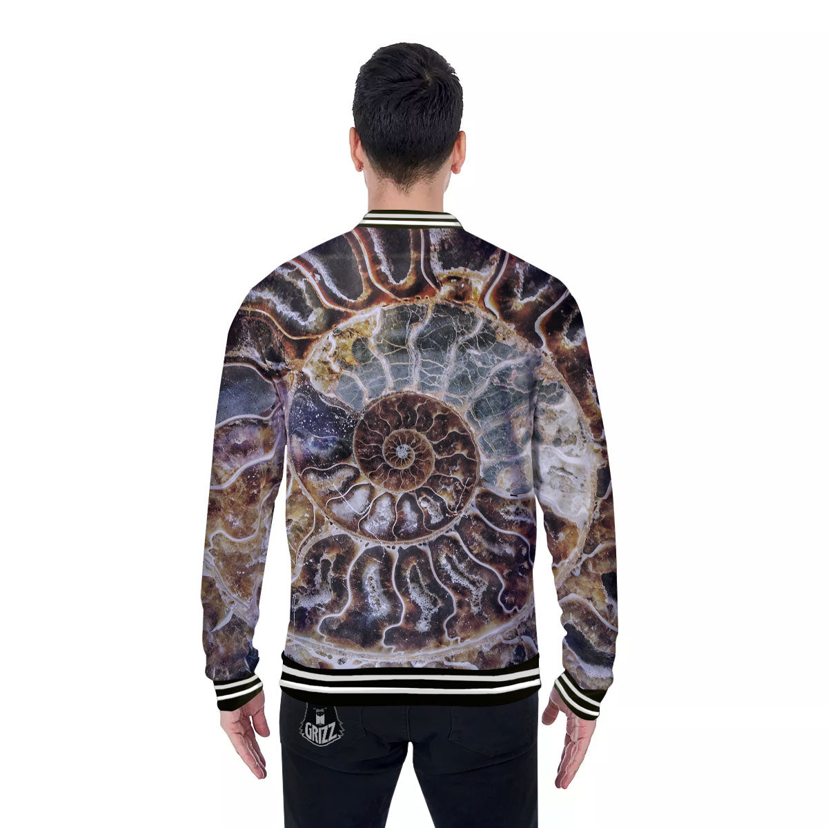Fossil Ammonite Print Baseball Jacket-grizzshop