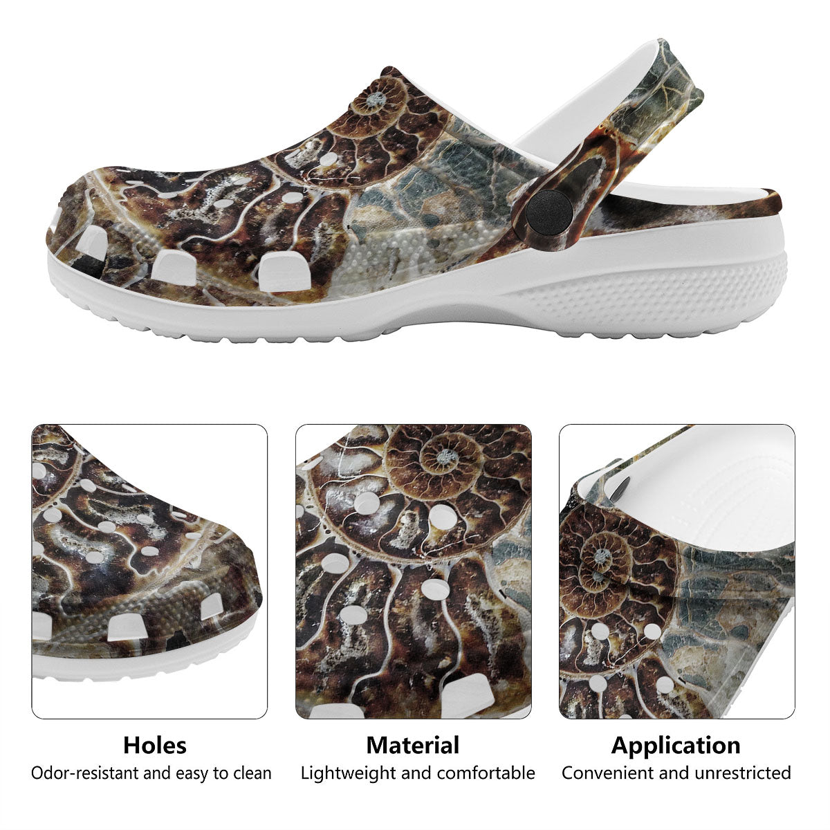 Fossil Ammonite Print Clog-grizzshop