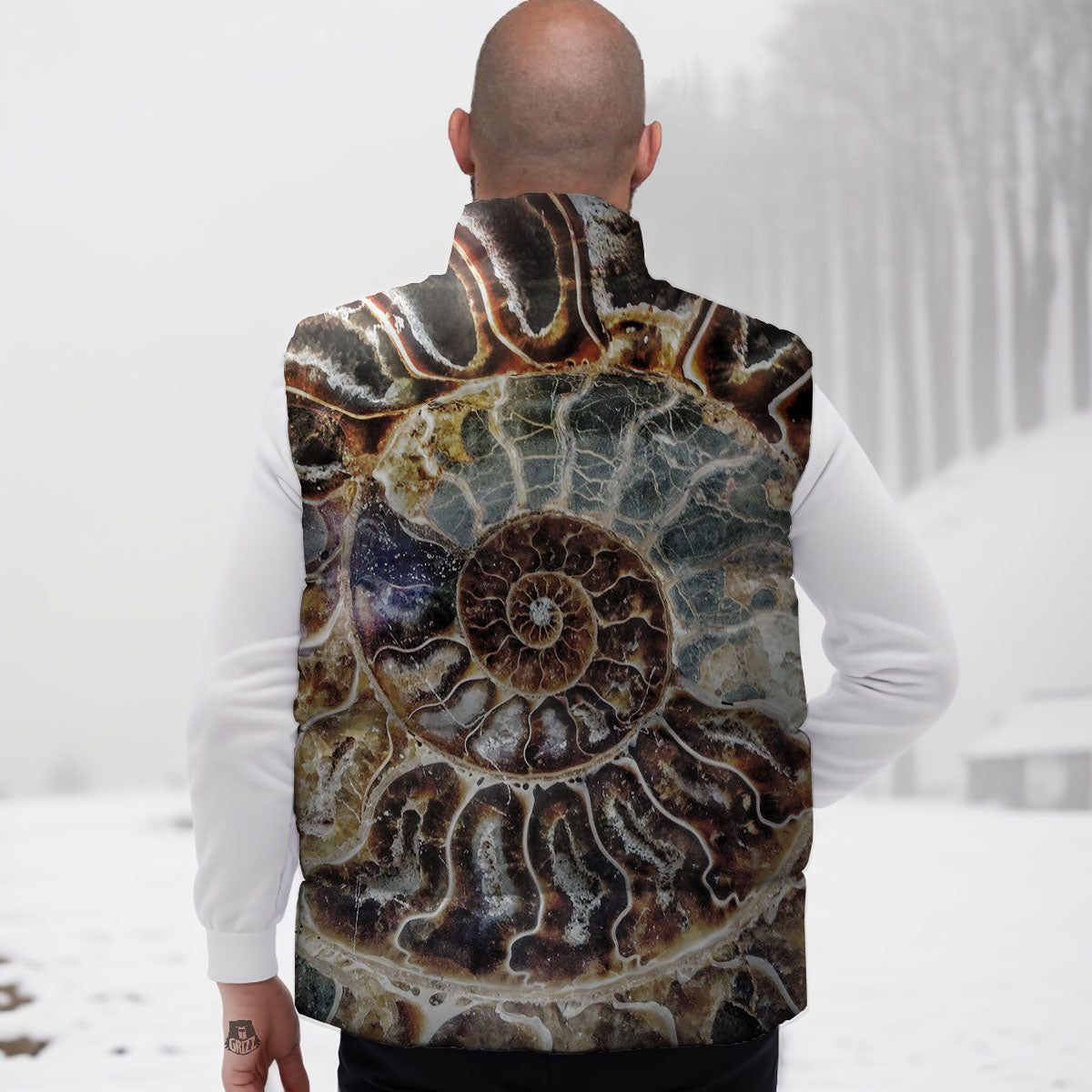 Fossil Ammonite Print Down Vest-grizzshop