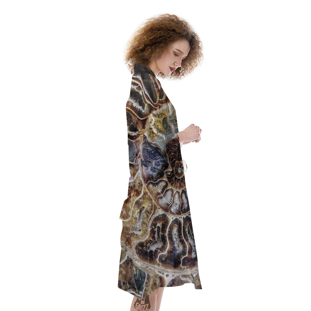 Fossil Ammonite Print Kimono-grizzshop