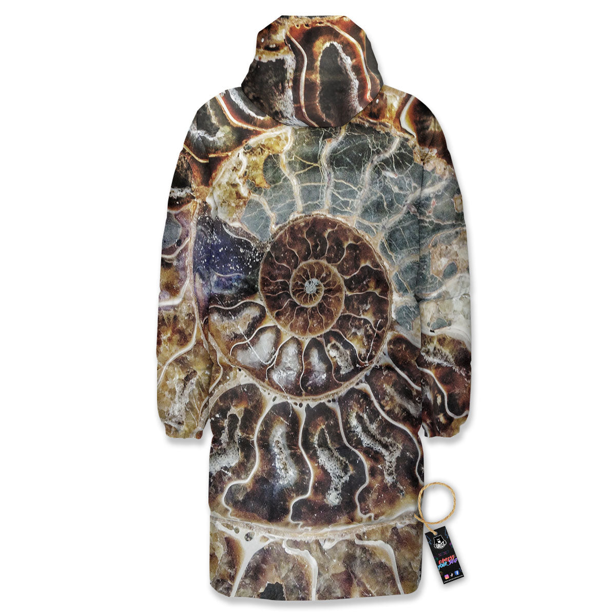 Fossil Ammonite Print Long Down Jacket-grizzshop