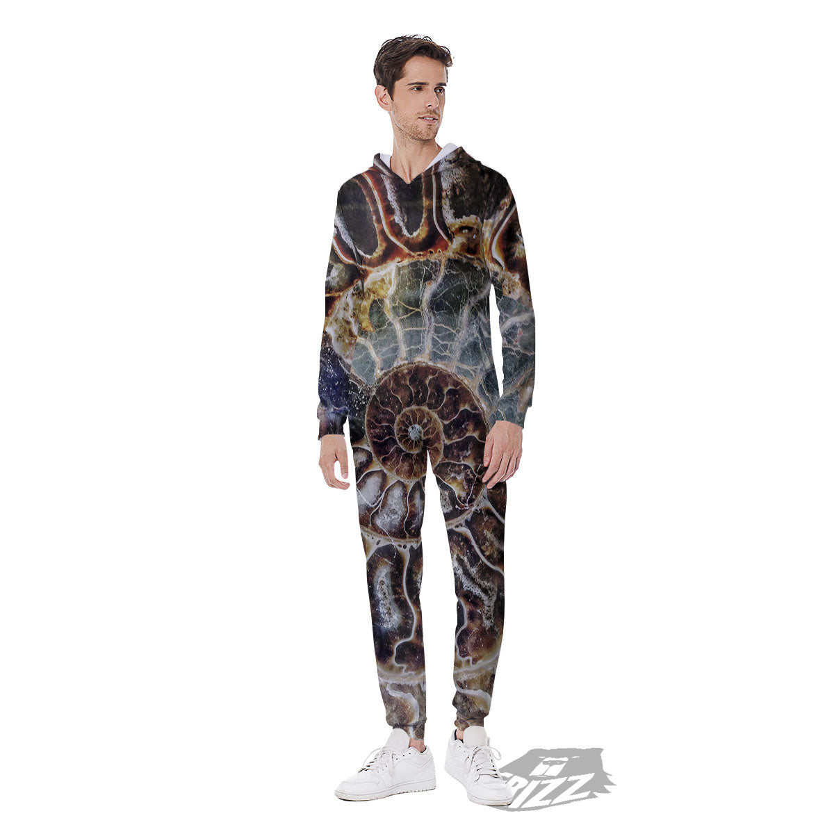 Fossil Ammonite Print Men's Jumpsuit-grizzshop