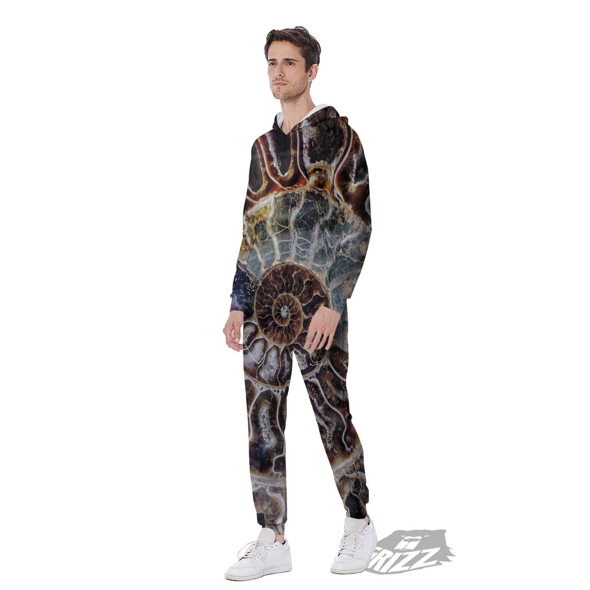 Fossil Ammonite Print Men's Jumpsuit-grizzshop