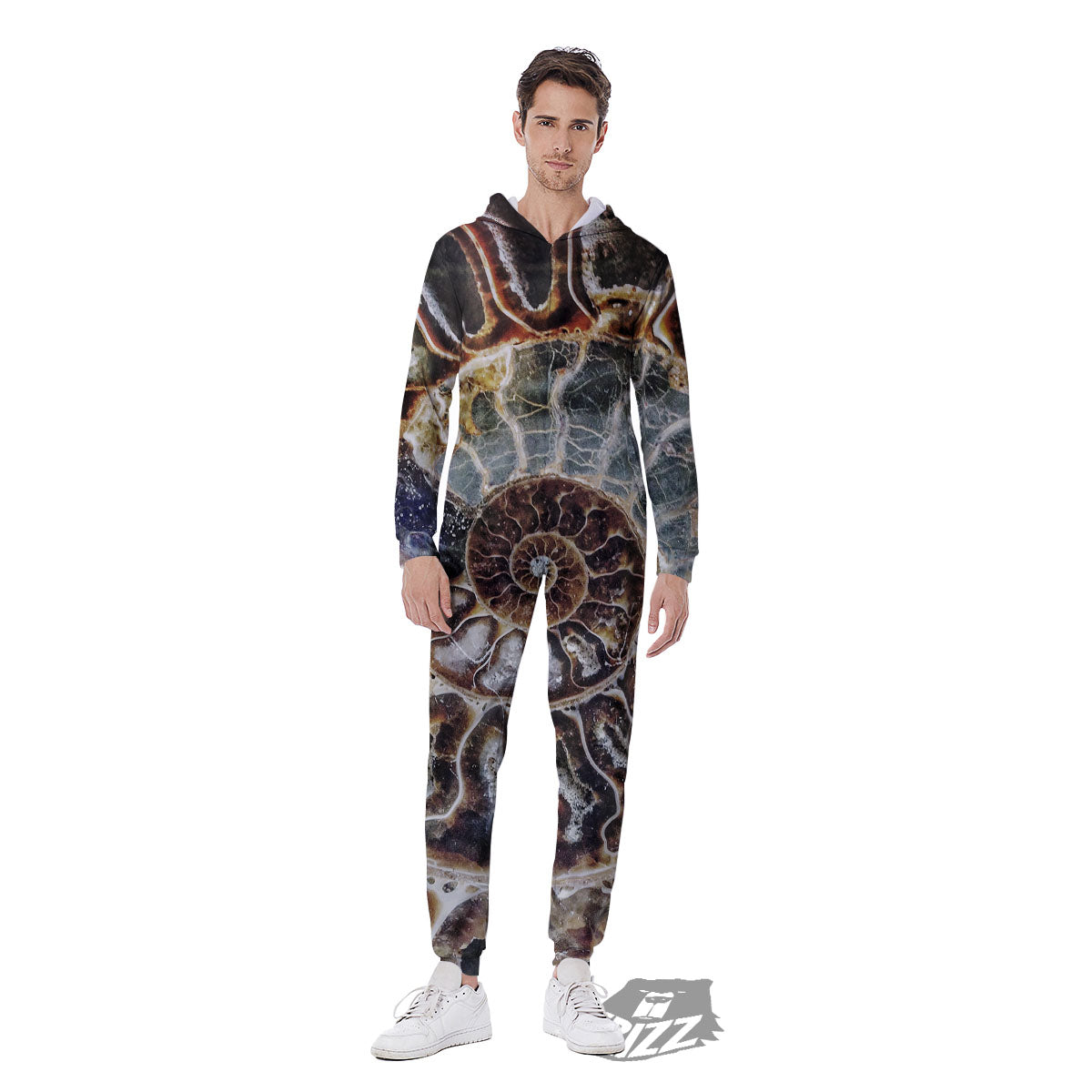 Fossil Ammonite Print Men's Jumpsuit-grizzshop