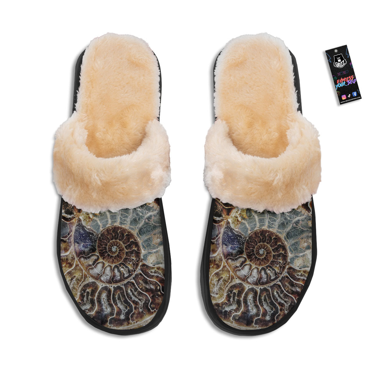 Fossil Ammonite Print Slippers-grizzshop