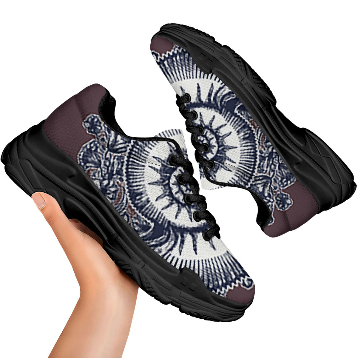 Fossil Ammonite Shell Print Black Chunky Shoes-grizzshop