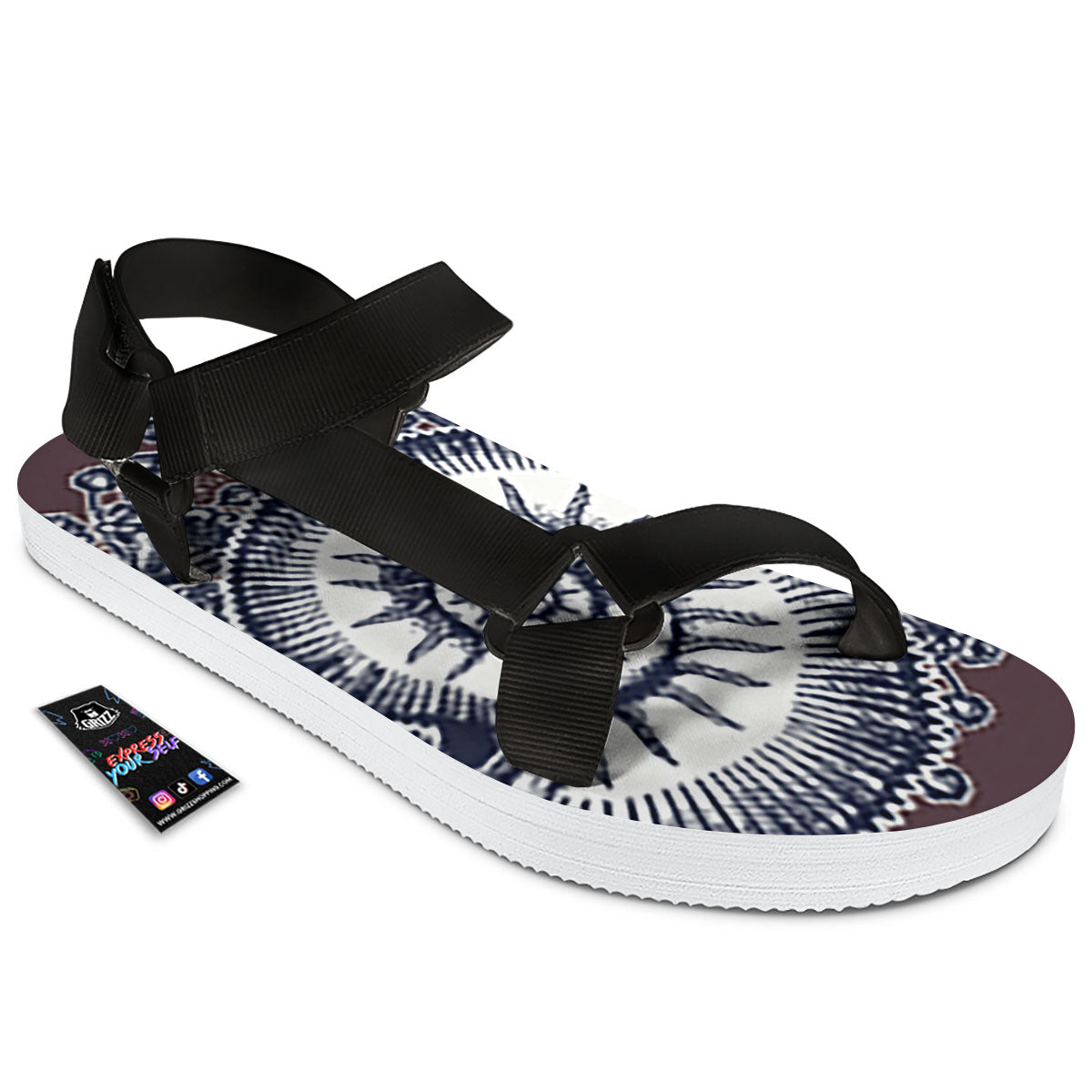 Fossil Ammonite Shell Print Black Open Toe Sandals-grizzshop
